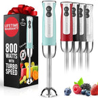 Zulay Immersion Stick Mixer Hand Blender - 800 Watts, Turbo Mode, 5-ft Power Electric Cord, Handheld Portable, Stainless Steel Blades - For Effortless Blending Smoothie, Soup, Baby Food, Puree - Aqua