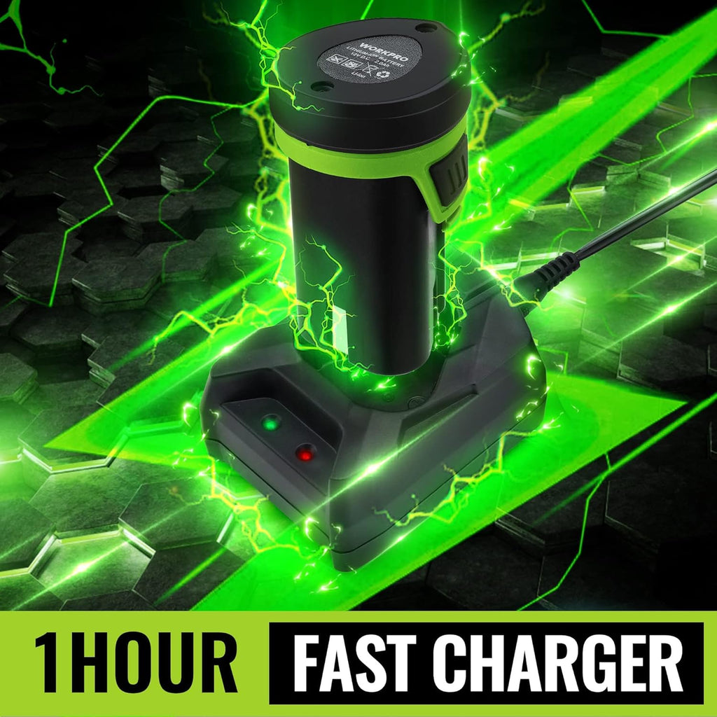 WORKPRO 12V Cordless Grass Shear & Shrubbery Trimmer - 2 in 1 Handheld Hedge Trimmer, Electric Grass Cutter with 2.0Ah Rechargeable Lithium-Ion Battery & 1 Hour Fast Charger