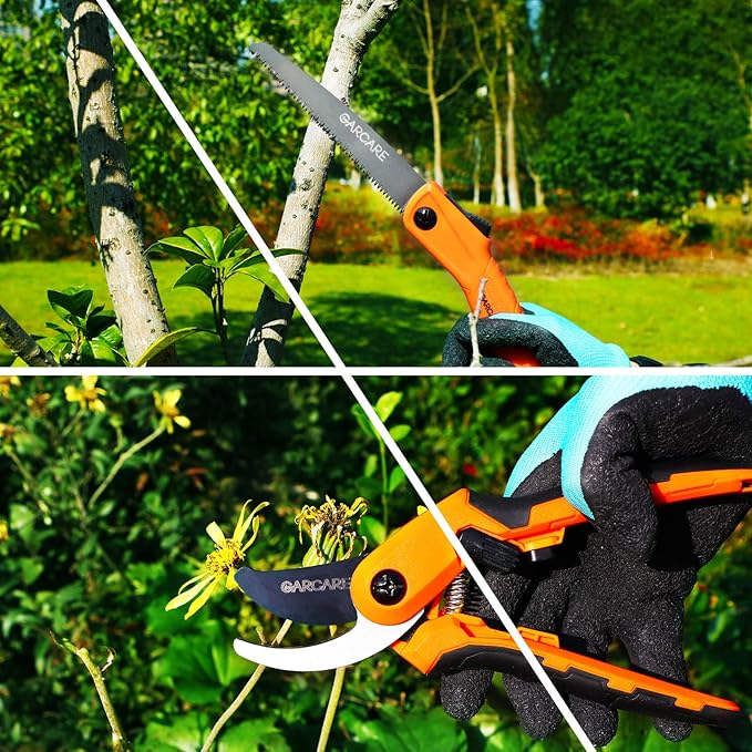 GARCARE Hedge Clippers Pruning Shears 4 in 1 Set High Carbon Steel Folding Saw, Branch Cutter, Tree Pruner, Garden Scissors, Tree & Shrub Care Kit