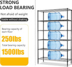 16''Lx42''Wx72''H 6 Shelf Wire Shelving Unit Heavy Duty Metal Storage Shelves NSF Wire Shelf Organizer Black Height Adjustable Utility Steel Commercial Grade Layer Shelf Rack 1500 LBS Capacity