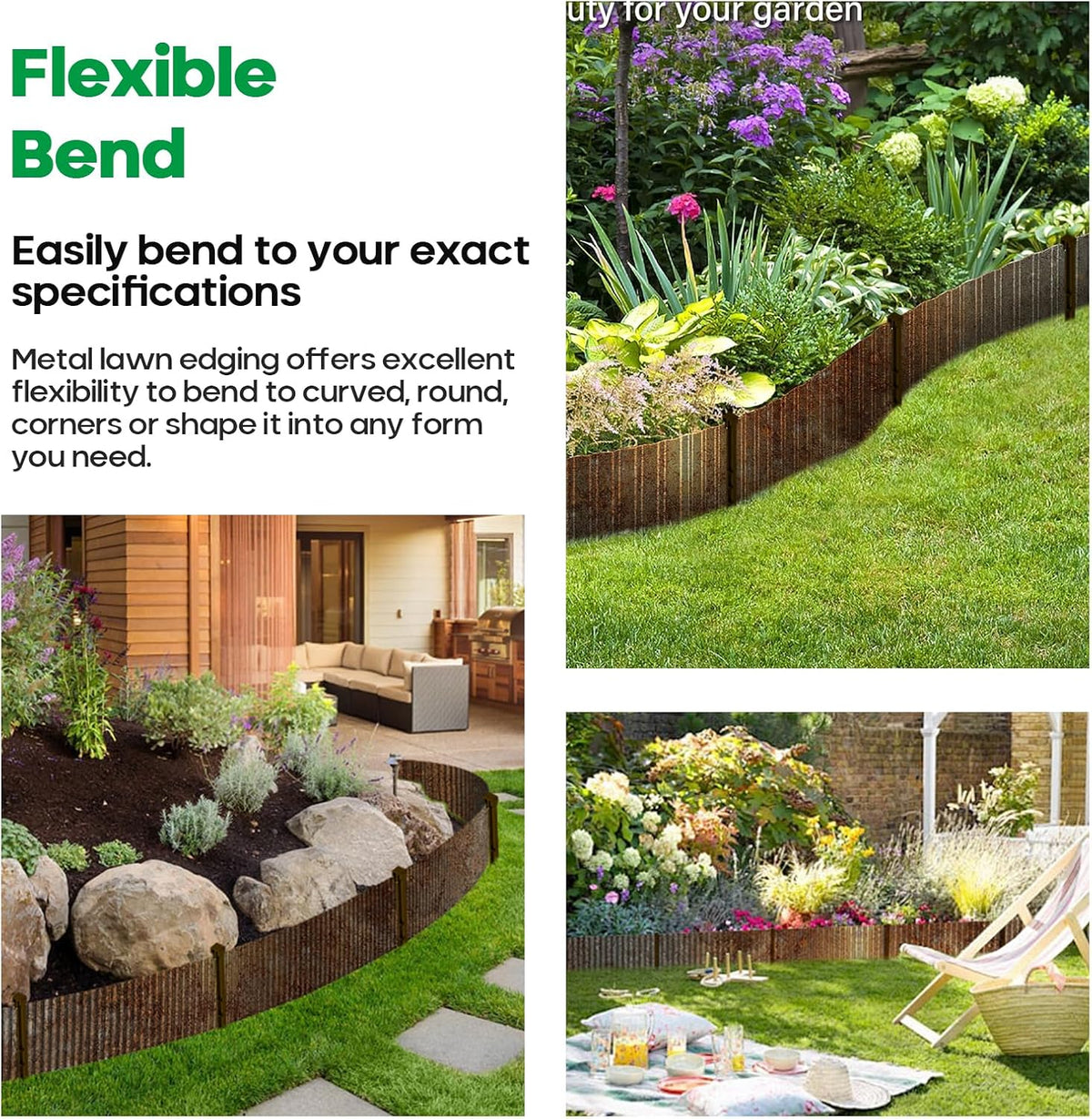 Corrugated Metal Garden Edging, Sturdy Tall Landscape Edging Borders, Perfect DIY for Flower Beds, Lawn and Pathway,Tree Surrounds,Paver Edges (Pre-Rusted, 10"×20FT)
