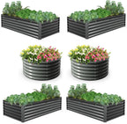 A ANLEOLIFE 6-Pack 4X4X1.5ft & 6X3X1.5ft Deep Root Galvanized Raised Garden Beds Outdoor for Planting Vegetables Flowers Herb, Quartz Grey
