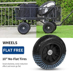 BILT HARD 400 lbs 10" Flat Free Tires Steel Garden Cart with 180° Rotating Handle and Removable Sides, 4 Cu.Ft Capacity Utility Heavy Duty Garden Carts and Wagons