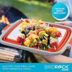 BIRDROCK HOME Collapsible XL BBQ Prep Tub w/Cutting Board, Multi-Function Grill Caddy w/Colander & Lid, Portable Silicone Dish Bowl for Picnic, Tailgate, Camping - Orange