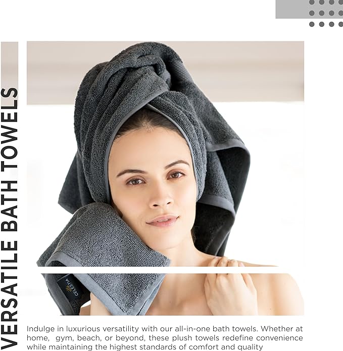 600 GSM 100% Cotton Bath Towels, White, Set of 2, Highly Absorbent, Plush, Soft, Quick Dry, 2 Pieces Combed Cotton Luxury Towels for Hotels, Spa, Salon, Bathroom, Dorm, Pack of 2