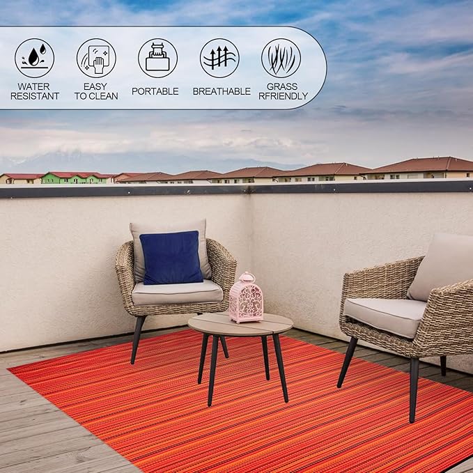 Outdoor/Indoor Rug Plastic Straw Rug Waterproof Portable Outdoor Mat, Easy to Clean and Fold,Perfect for Garden, Patio, Picnic, Decking-（Red，5x7Ft）