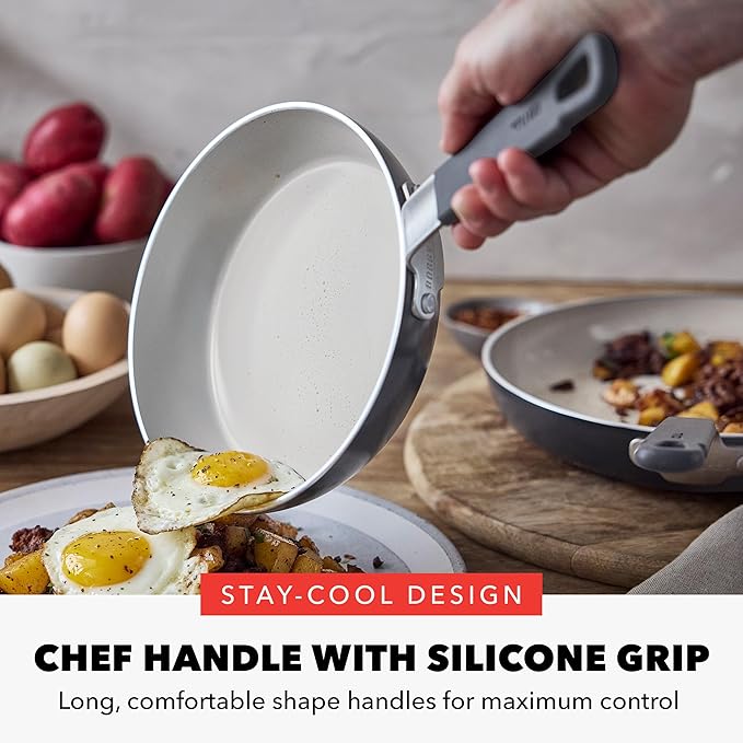 GreenPan x Bobby Flay 2 Piece- 8” and 10” Nonstick Frying Pan Skillet Set, PFAS-Free Diamond Ceramic, Induction Suitable, Stay-Cool Silicone Handle, Easy Clean Dishwasher & Oven Safe, Graphite