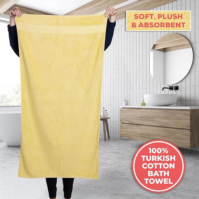 TEXTILOM 100% Turkish Cotton 3 Pcs Bath Towel Set, Luxury Bath Towels for Bathroom, Soft & Absorbent Bathroom Towels Set (1 Bathtowel, 1 Hand Towel, 1 Washcloth)- Yellow