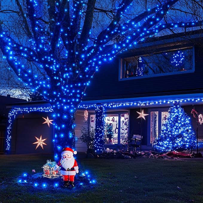 JMEXSUSS Blue 400 LED Christmas Lights Outdoor, 132ft Christmas Tree Lights with Remote, Indoor Blue String Lights Plug in for House Christmas Bush Decorations