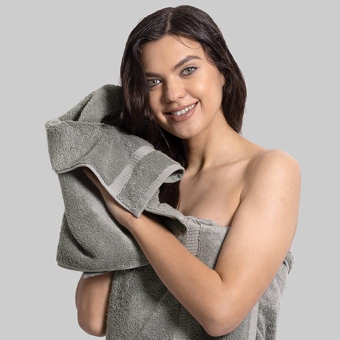 Chakir Turkish Linens | Hotel & Spa Quality 100% Cotton Premium Turkish Towels | Soft & Absorbent (Personalized 3-Piece Towel Set, Gray)