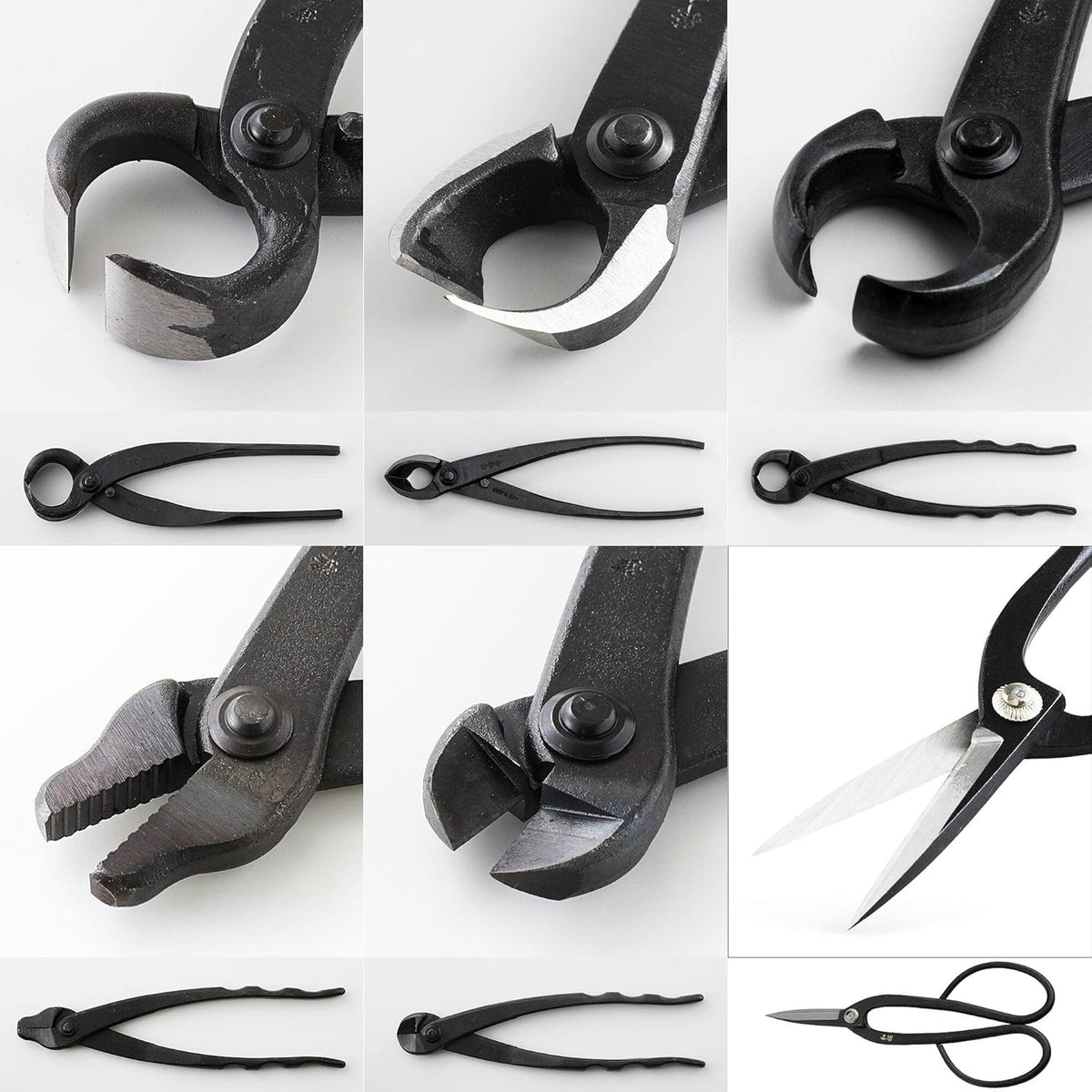 Wazakura Made in Japan 6PCS Bonsai Professional Tool Kit with Roll Bag: Yasugi Steel Ashinaga Scissor, Concave Branch Cutter, Knob Cutter, Jin Plier, Wire Cutter, Root Cutter. Bonsai Tool Set & Case