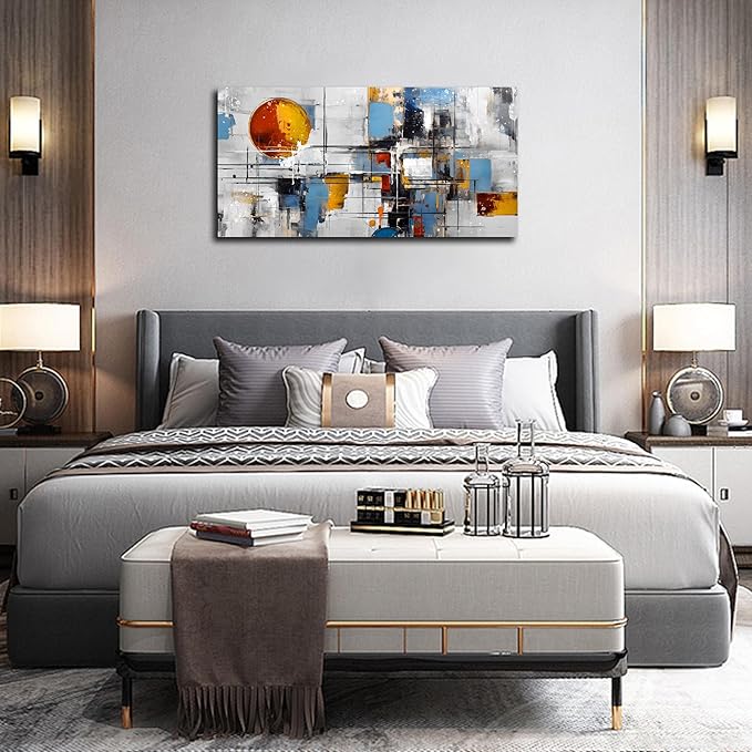 Large Abstract Canvas Wall Art Modern Living Room Bedroom Home Office Wall Decor Grey Geometric Abstract Picture Framed Canvas Prints Size 30x60