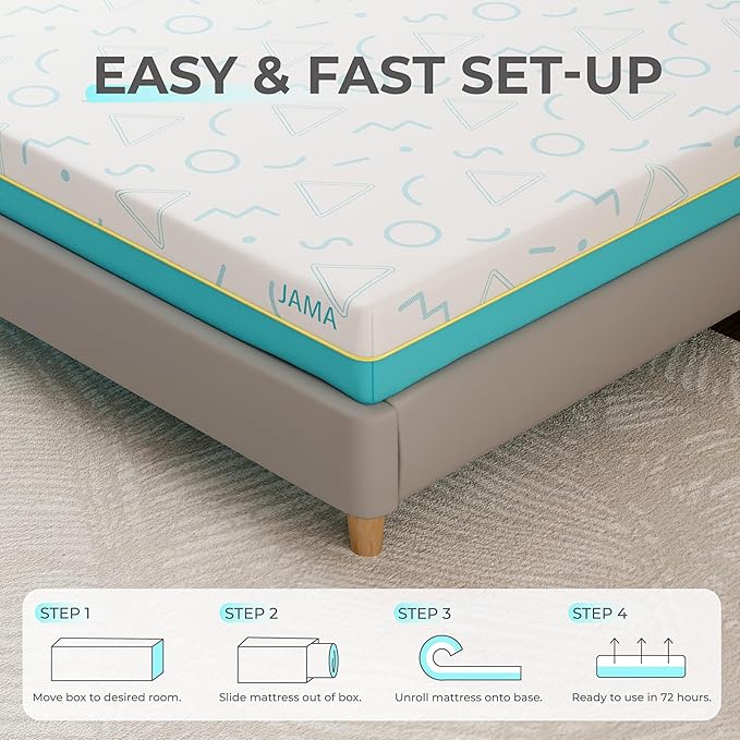 MLILY 7 Inch Queen Mattress for Kids, Memory Foam Bunk Bed Mattress, Made in The USA of US Foam and Global Materials, CertiPUR-US Certified, Medium Firm Trundle, Blue