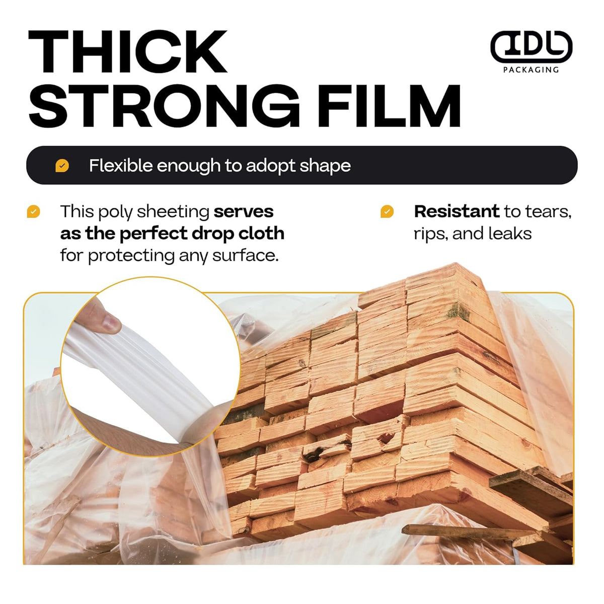 Plastic Sheeting 4 mil, 8' x 50' (400 sq.ft.), Pack of 6 - Thick Semi-Clear Plastic Sheeting for Construction, Painting, Drop Cloth, Slide&Slip - Heavy Duty LDPE Film Roll by IDL Packaging