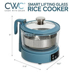COOK WITH COLOR 3L Glass Low Carb Rice Cooker - Makes 6 Cups Cooked Low Sugar Rice with Auto Lift Filter Basket, Hotpot & Steamer for Rice, Grains and Oats, Digital Panel with Keep Warm, Slate Blue