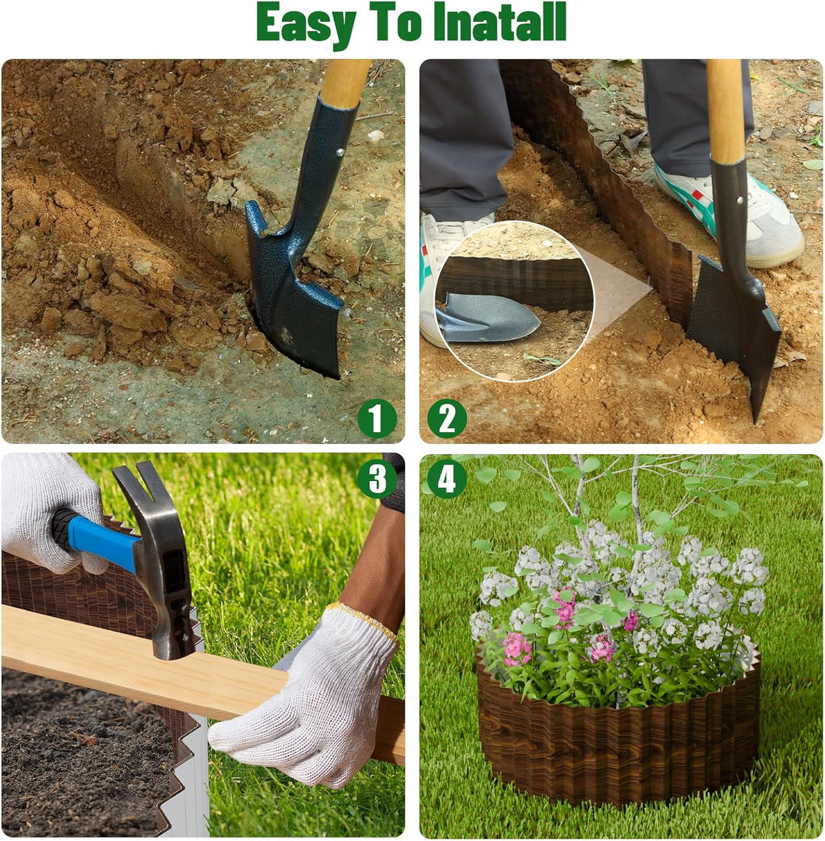 SnugNiture Corrugated Metal Garden Edging,12" x 20' Sturdy Lawn Edging Border,Landscape Edging Border for Lawn, Flower Bed,Garden and Yard(Brown)