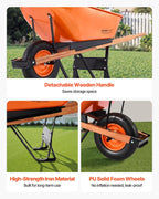 VEVOR Wheelbarrow Cart, 6 Cu. Ft. Load & 330 lbs Capacity, One Wheel Garden Dump Cart Wheel Barrow with Metal Handle & 16" Wide Track Wheels, Easy Loading Utility Yard Cart & Wagons for Lawn Farm