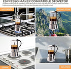 Clear Glass Moka Pot 6 Cup 350ml Stainless Steel Coffee Maker Uncoated Stovetop Espresso Percolator Coffeemaker Italian Classic Style Brewing Greca Cafe Mocha Machine for Cafeteras Camping Travel Home