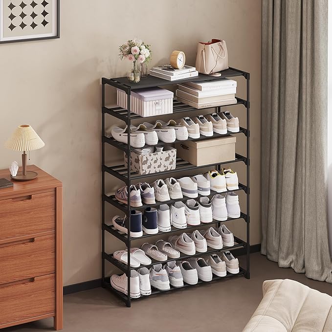 Calmootey 8-Tier Shoe Rack, Tall Large Capacity 40 Pairs Shoes Storage Organizer, Stackable Wide Shoe Shelf for Entryway, Hallway, Black