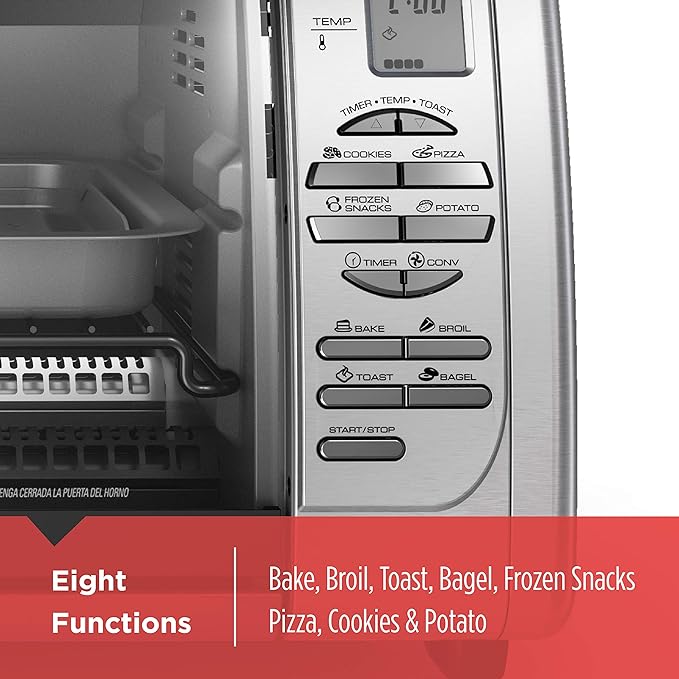 Black+Decker Countertop Convection Toaster Oven, 8 One-touch Cooking Functions, Stainless Steel