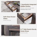 OKD 48" Modern Farmhouse Coffee Table, Wooden Living Room Table with Hidden Storage Drawer, Rustic Rectangular Center Tables w/Wood Thick Design for Living Room, Office, Dark Rustic Oak