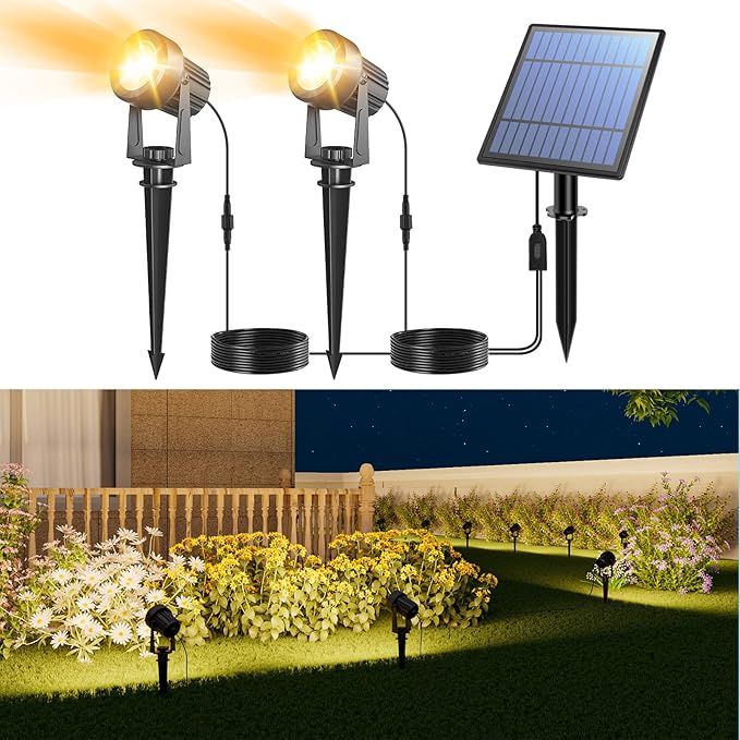 APONUO Solar Spot Lights - Outdoor 2-in-1 Solar Landscape Uplights, Dusk to Dawn, IP65 Waterproof, 9.8ft Cable, Warm White