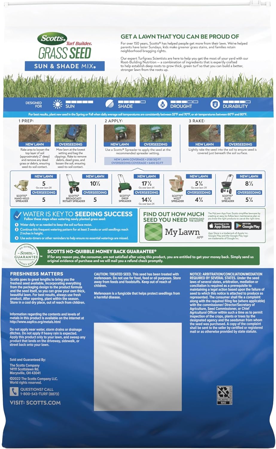 Scotts Turf Builder Grass Seed Sun and Shade Mix with Fertilizer and Soil Improver, Thrives in Many Conditions, 16 lbs.