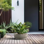 Kante Round Fulted Bowl Planter, 14.6 Inch Dia Large Concrete Flower Pots with Drainage Hole and Rubber Plug, Suitable for for Indoor Outdoor Plants, Home, Patio, Garden, Weathered Concrete