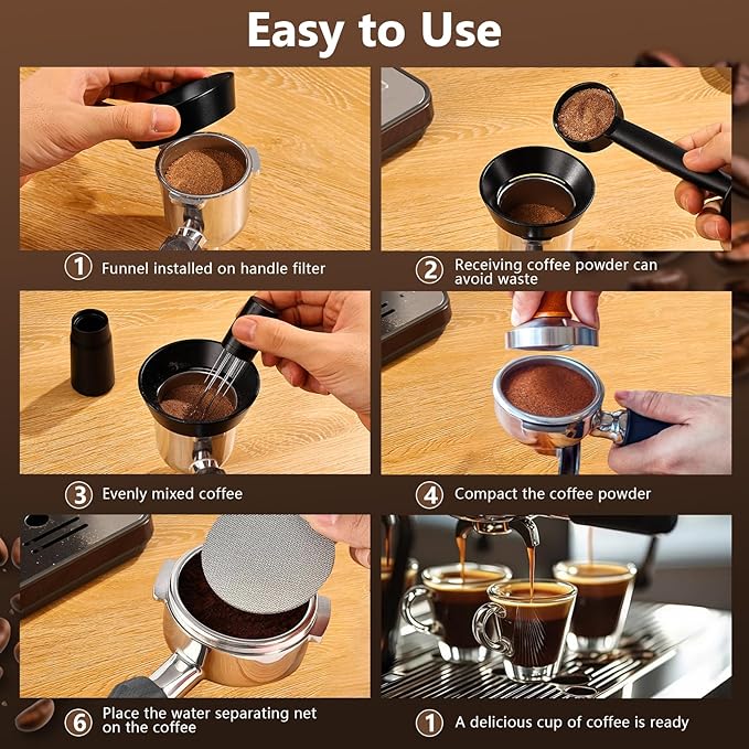 WDT Tool Espresso Distributor Accessory kit &1.7mm Thickness 150μm Mesh Puck Screen & 8 Magnets dosing ring Compatible with Portafilter (WDT +51MM Black dosing ring&puck screen)