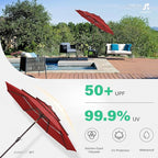 JEAREY 9FT 3 Tier Patio Umbrella Outdoor Market Umbrella Table Umbrellas with 8 Ribs 1.5 Pole Push Button Tilt and Crank UV Protection for Garden,Red