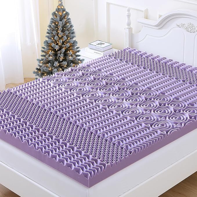 MUXHOMO 3 Inch 7-Zone Cal King Mattress Topper, Egg Crate Foam Mattress Topper Cal King Size for Back Pain, Lavender Cooling Gel Infused Bed Pad, CertiPUR-US and Oeko-TEX Certification (83"×71")