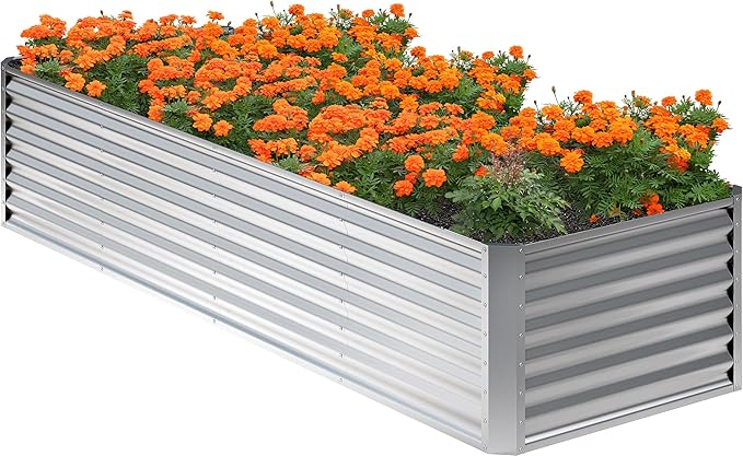 8x2x2FT Galvanized Raised Garden Bed,Planter Raised Beds-Metal Garden Box,Large Plant for Outdoor Planting, Vegetables Bed，Flower,herb-Silver