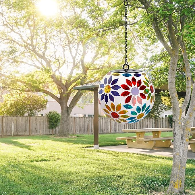 Solar Hanging Lantern Solar Outdoor Lanterns Mosaic Flower Outdoor Hanging Lights Outdoor Lights Waterproof Garden, Patio, Pathway & Yard Décor (Multi)