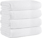 Microfiber Waffle Bath Towels, 4 Pieces, Soft, Absorbent, Fast Drying, Lint Free (White)