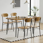 VECELO Dining Table Set for 4, 5-Piece Kitchen Table with 4 Chairs, MDF Board Tabletop with Metal Frame for Small Space, Compact Dinette, Breakfast Nook, Brown