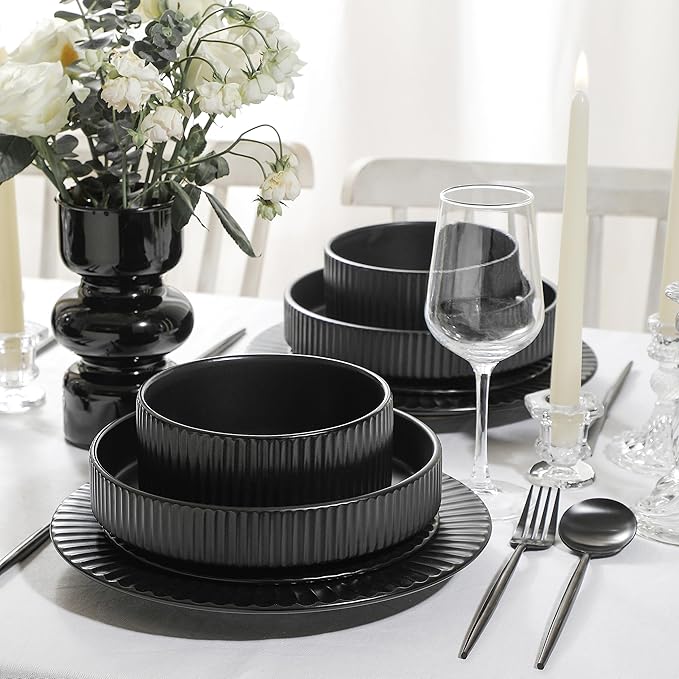 Christian Siriano Lusso 16-Piece Dinnerware Set Stoneware, Black