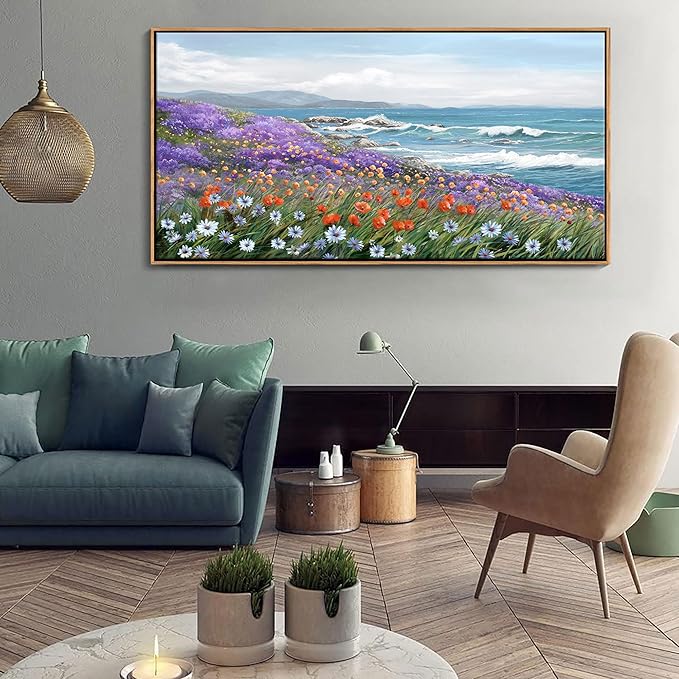 YDYSUNE Coastal Large Landscape Wall Art for Living Room, Bedroom Pictures, Ocean Beach Artwork, Blue Decorations Above Bed Decor, Coastal Landscape Wall Art, Beach Pinting 29×58IN
