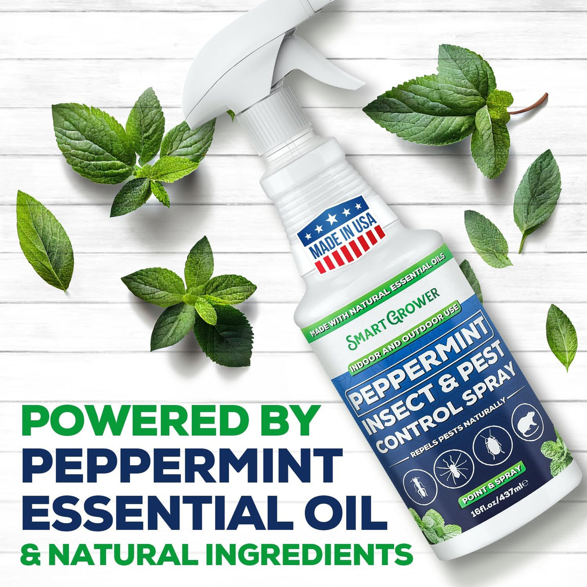 All Natural Peppermint Oil Insect & Pest Control Spray Repels Mice, Spiders, Ants, for Home, Indoor, Outdoor, Garden Maximum Strength Smart Grower Ready to Use 16 FL OZ