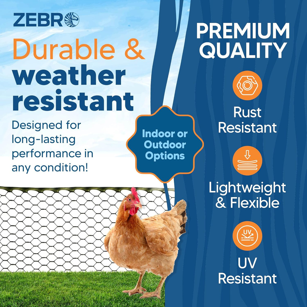 Zebro Plastic Chicken Wire Fence – Flexible Poultry Netting & Garden Fence for Chicken Coops, Rabbits, Pet Enclosures & Landscaping – Weatherproof & Rust-Free - 4' x 75' Green