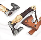 Viking Axe Ashwood Handle Handmade Carbon Steel Blade, Outdoor Camping Hunting, Norse Hatchets Axes, with Leather Wrapped Handle & Leather Sheath Wood Splitting Axes