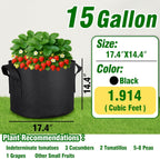 PHYEX 12-Pack 15 Gallon Grow Bags, Heavy Duty Fabric Pots with Handles, Reusable Plant Bags for Vegetable, Herbs & Flowers, BPA-Free, Breathable, Durable