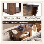 Tangkula 2-Tier Coffee Table, Modern Rectangular Center Cocktail Table with 5 Support Legs, Wooden Accent Living Room Furniture, Small Coffee Table for Small Spaces, Easy Assembly (Rustic Brown)
