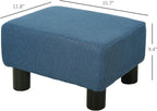 Small Trendy Comfortable Linen Fabric Cube Ottoman Footrest with Premium Construction, Sleek Blue Design, and Versatile Appeal