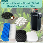 24 Pack Aquarium Media Kit Replacement for Fluval 206/207 Canister Filters, Replacement Bio Foam Filters, Activated Carbon & Ceramic Rings (2 Sets Maintenance Bundle)