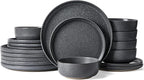 Famiware Milkyway Plates and Bowls Sets, 18 Pieces Dinnerware Sets, Reactive Glaze Dish Set, Stoneware Dishes Set for 6, Matte Dark Charcoal