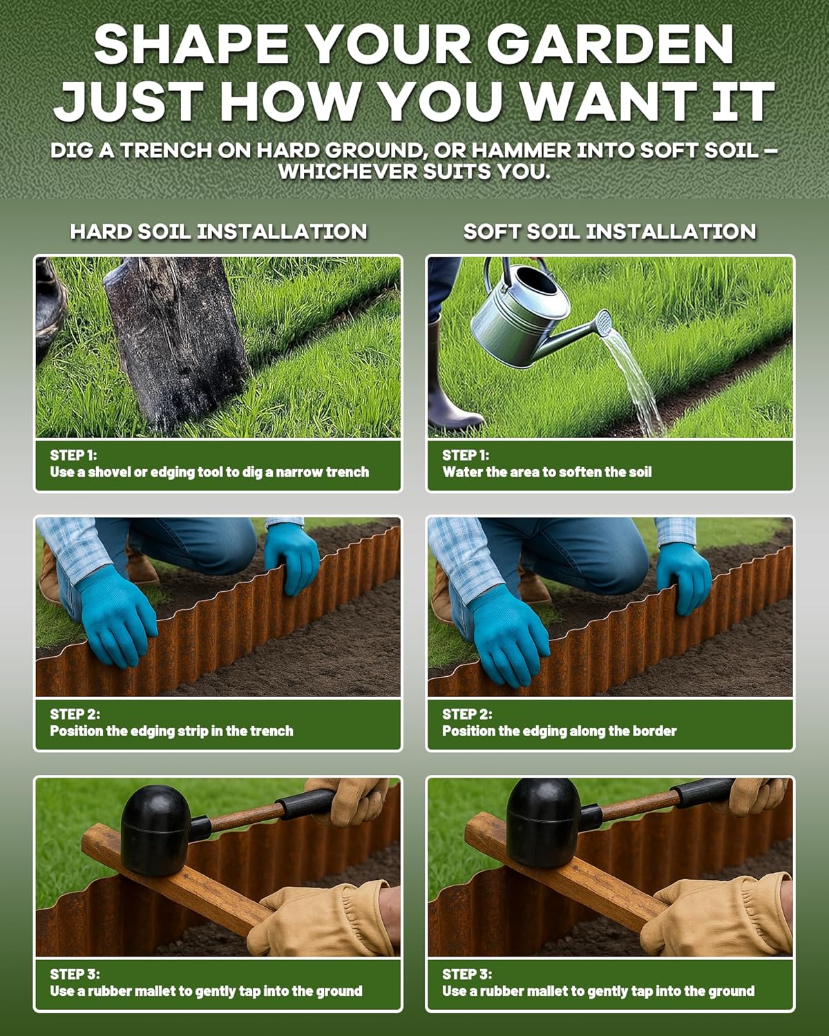 Corrugated Metal Garden Edging, Sturdy Rusty Garden Edging Border for DIY Flower Bed, Lawn and Landscape Edgings, Hemmed Edges Design, Easy Installation with Garden Gloves (12in*20FT)