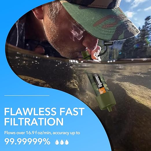 Straw Water Filter - Portable Water Purifier, Water Filtration System, Reusable Water Straw Purification - Outdoor Emergency and Survival Gear for Hiking, Camping Accessories and Travel