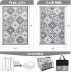 Pauwer Reversible Outdoor Rug, 6'x9', Waterproof, Polypropylene, Clover Grey, Area Rug for Patio, RV, Camping, Picnic, Backyard, Deck, Balcony, Porch