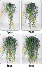 SJL Hanging Greenery 4pcs Realistic Artificial Plants Indoor Artificial Hanging Plants Outdoor Fake Eucalyptus Faux Ivy Plastic Flowers Leaves Decor for Bedroom Porch Wall (Purple)