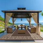 GENIMO Outdoor Rug Waterproof for Patio Decor, 10'x20' Foldable Reversible Plastic Straw Carpet, Outside Area Mat for Rv, Deck, Picnic, Porch, Camper, Balcony, Beach, Coffee & Brown
